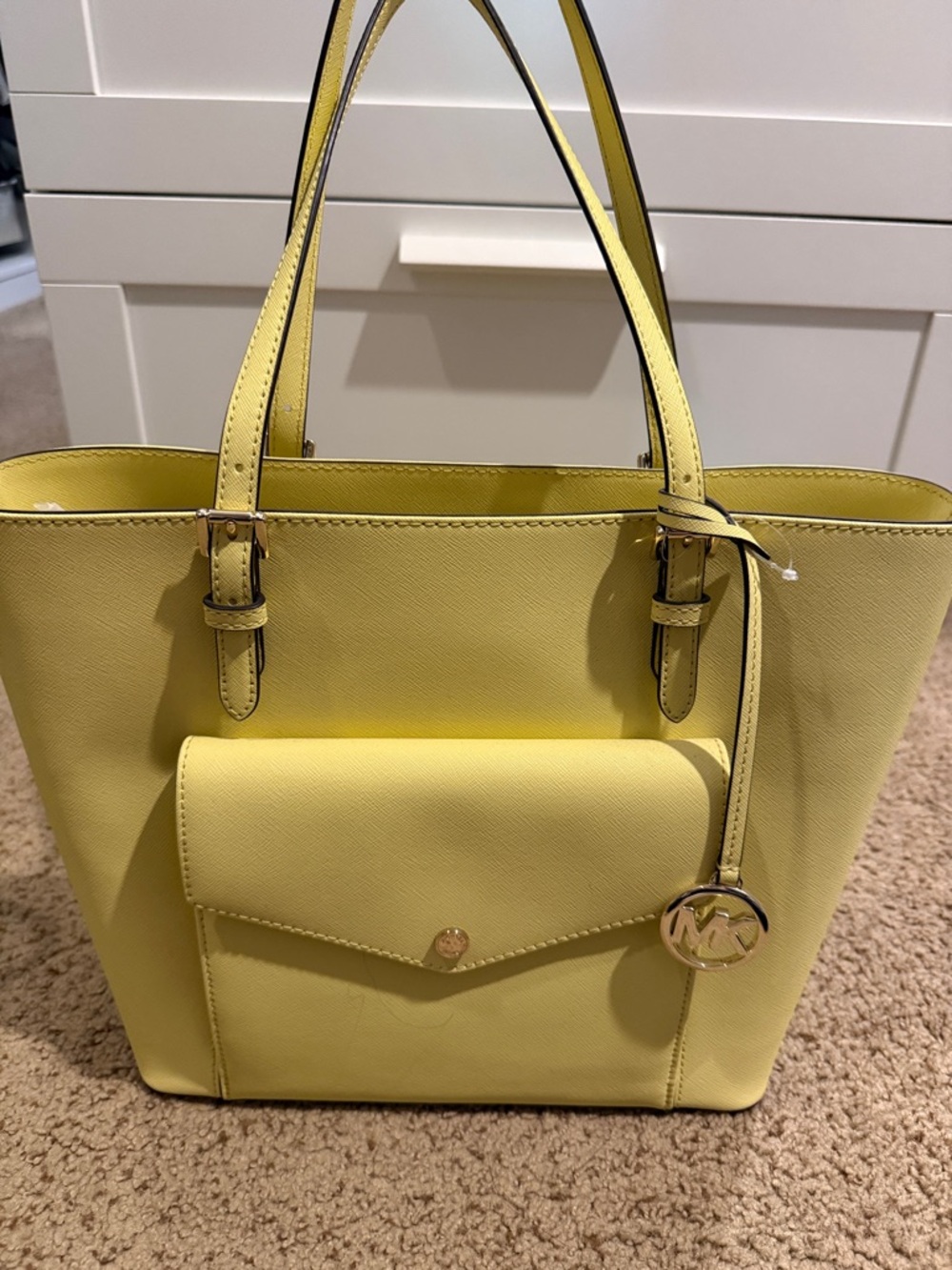 Michael Kors Lemon Yellow Saffiano Tote with Front Pocket